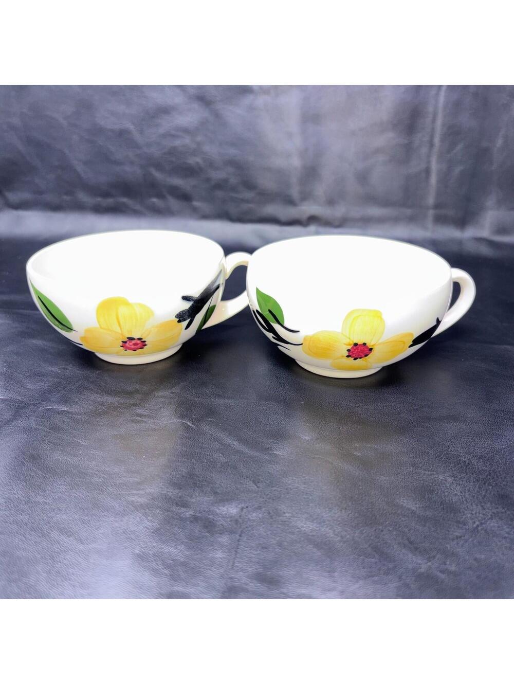 6 Blue Ridge Southern Pottery Dogwood Yellow Flowers Cups & Saucer Plates - Picture 8 of 10